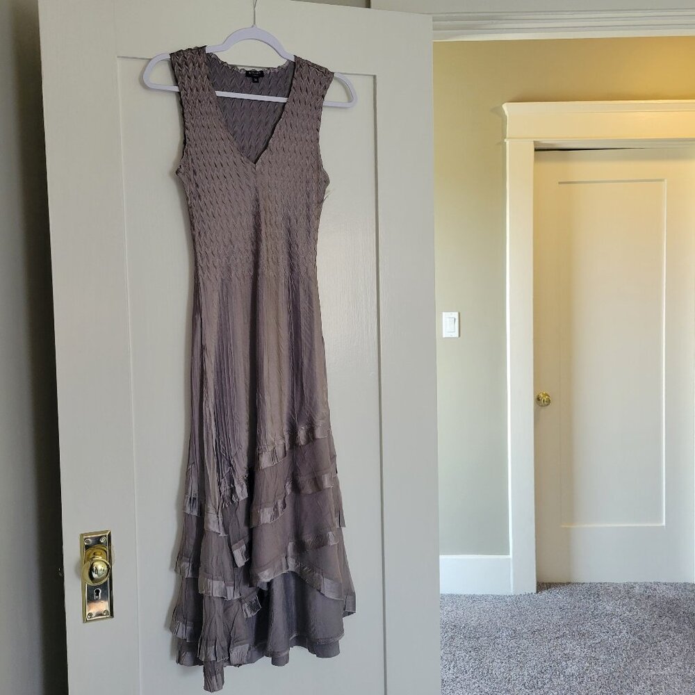 [Komarov] NWOT Chiffon Tiered Ruffle A-Line Midi Dress